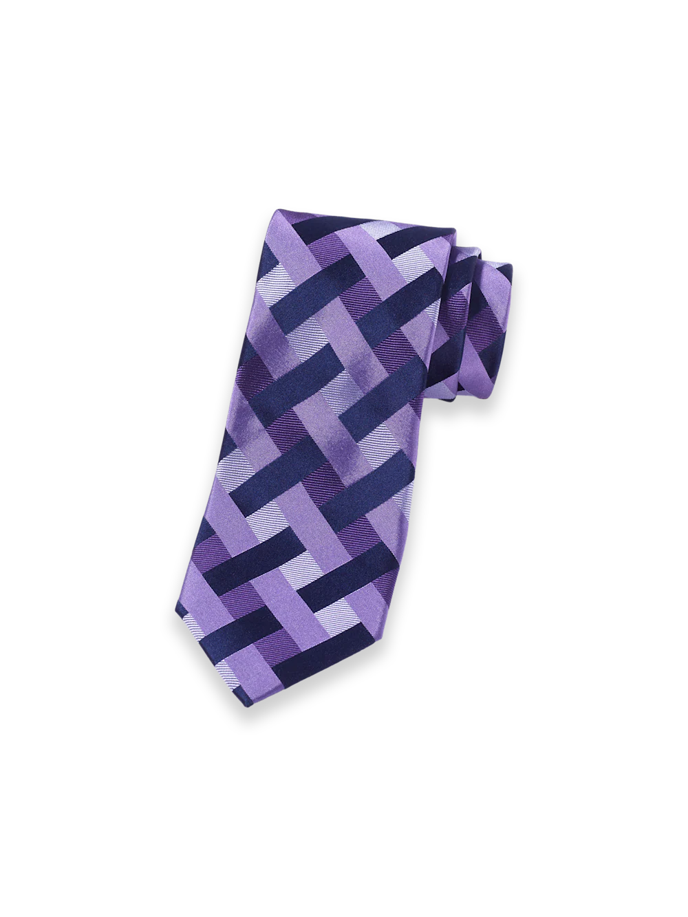 Basketweave Woven Silk Tie - Purple/navy