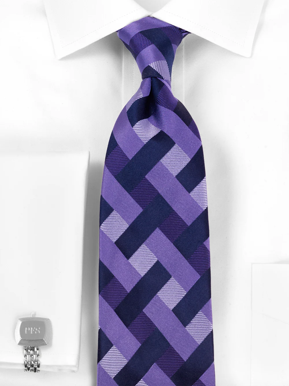 Basketweave Woven Silk Tie - Purple/navy - Image 2