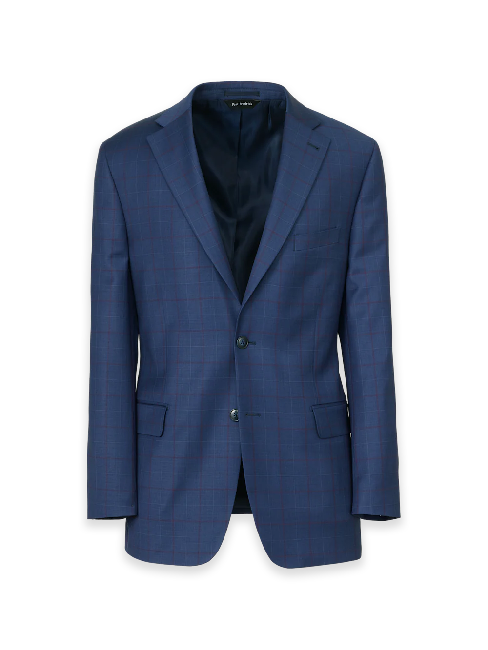 Blue Wool Blend Windowpane Single Breasted Notch Lapel Suit Jacket - Blue