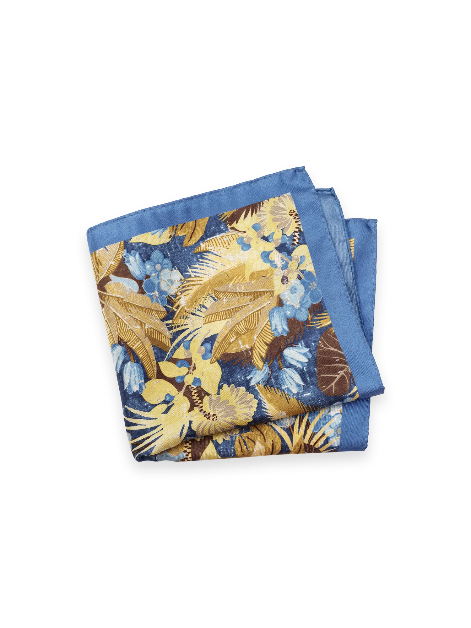 Botanical Silk Pocket Square - Yellow/blue
