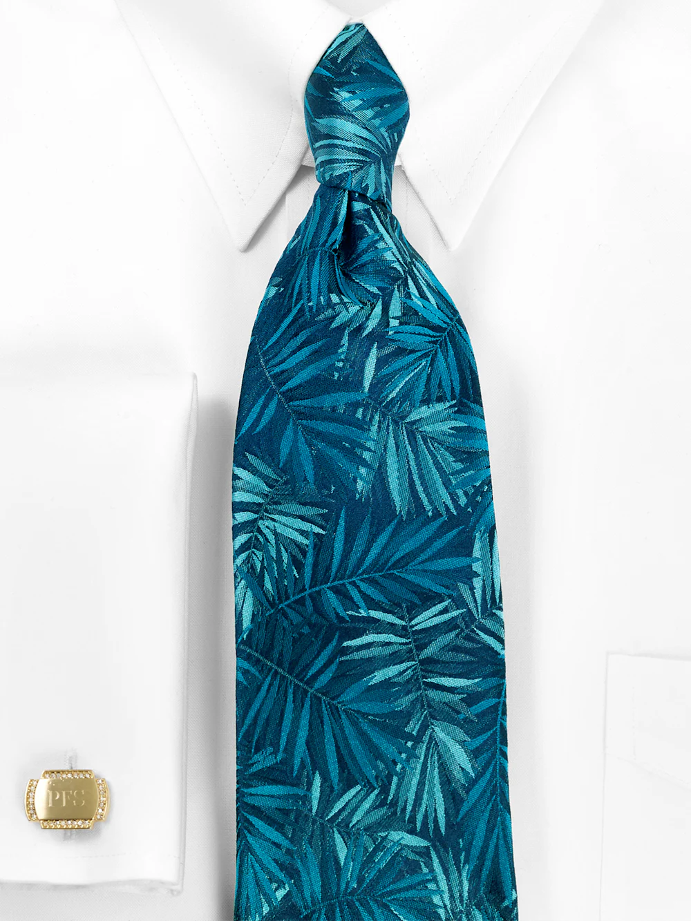 Botanical Woven Silk Tie - Teal - Image 2