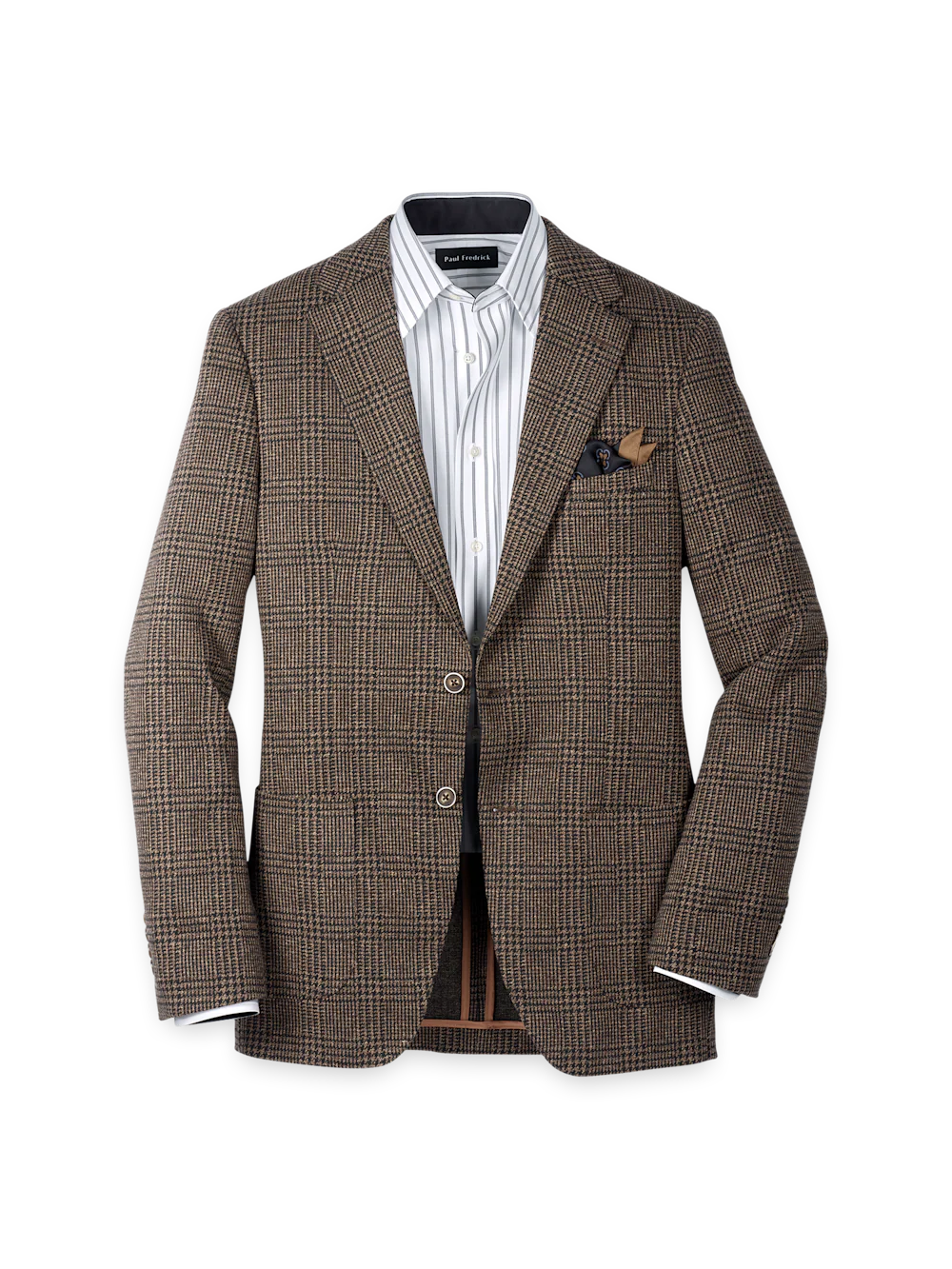 Brown Knit Plaid Single Breasted Notch Lapel Sport Coat - Brown