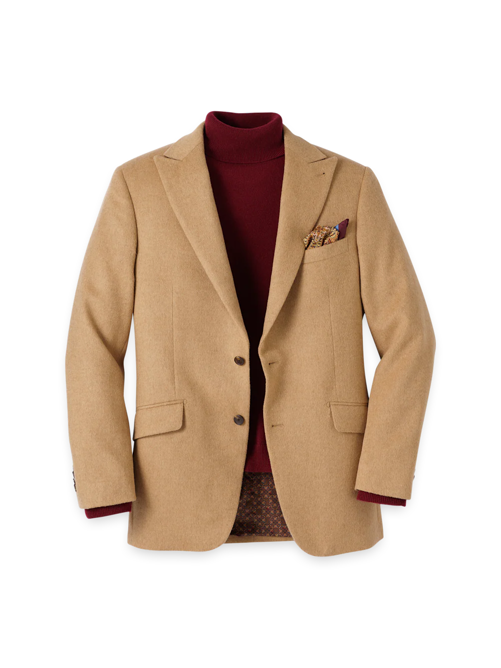 Camelhair Single Breasted Peak Lapel Sport Coat - Camel