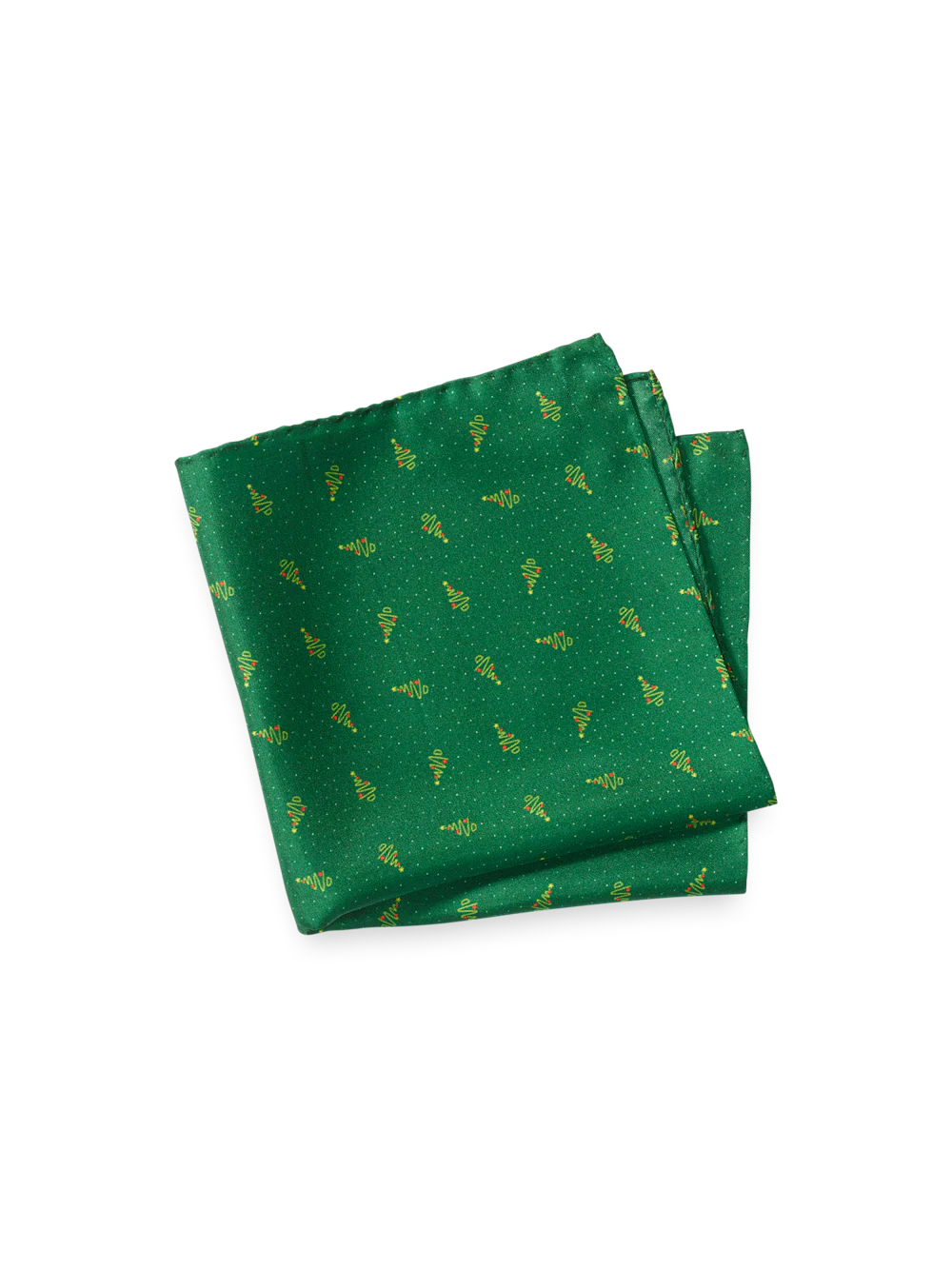 Christmas Tree Motif Silk Pocket Square - Green
