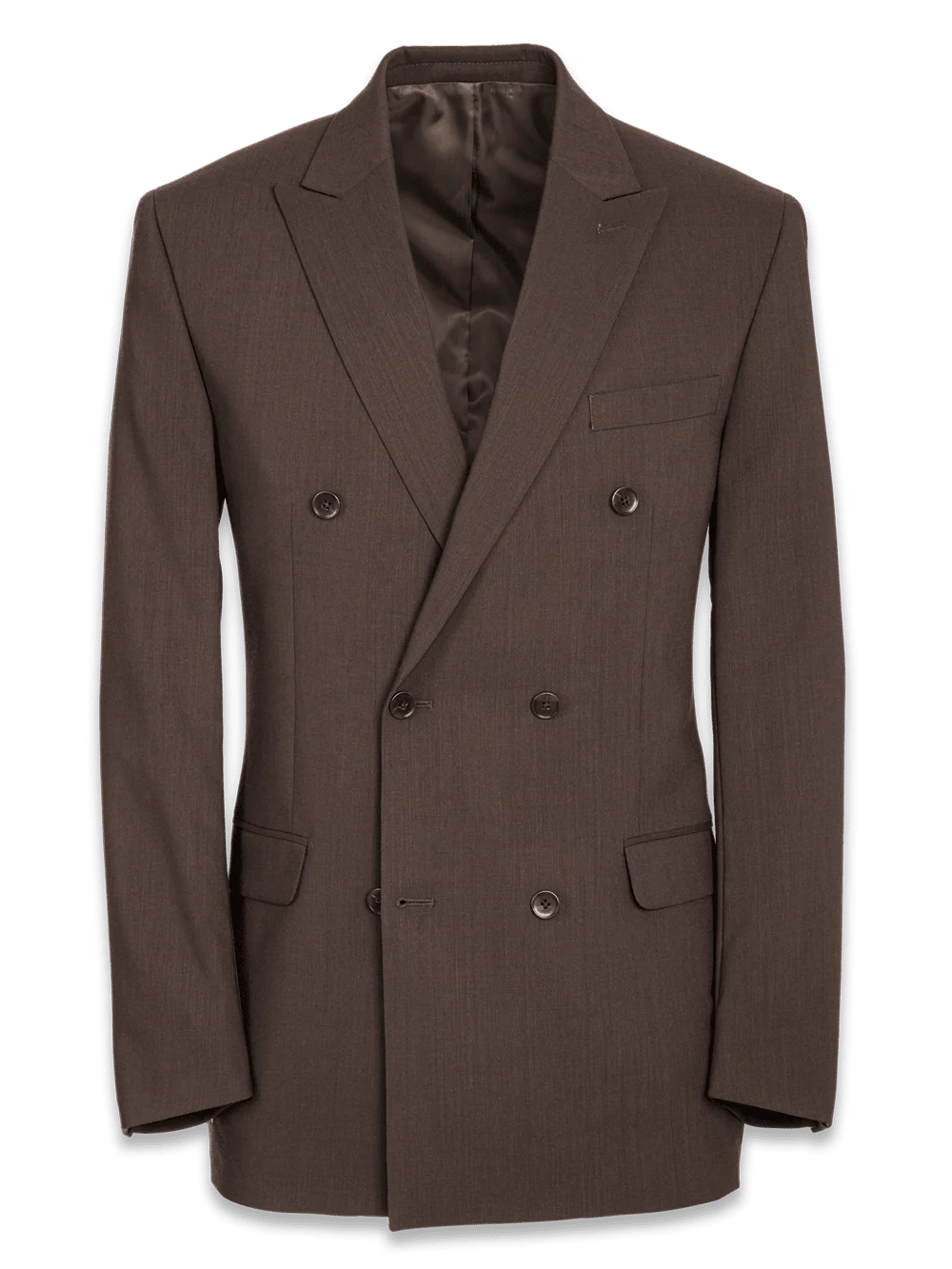 Classic Fit Essential Wool Double Breasted Peak Lapel Suit Jacket - Brown
