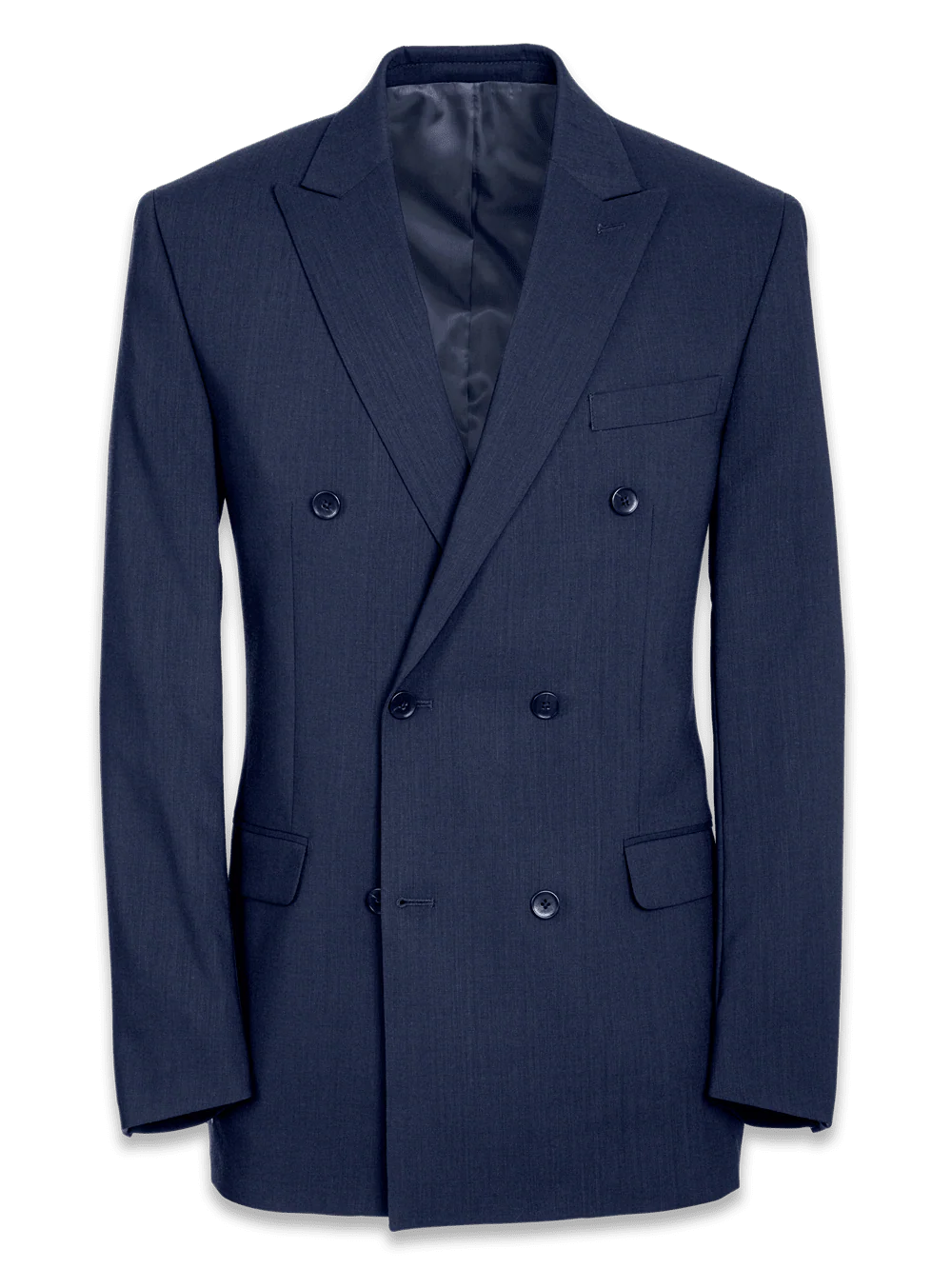 Classic Fit Essential Wool Double Breasted Peak Lapel Suit Jacket - Navy