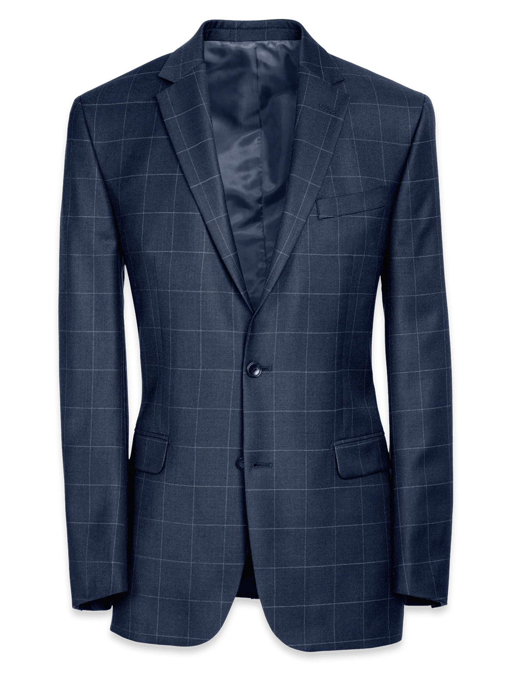 Classic Fit Essential Wool Notch Lapel Suit Jacket - Navy Windowpane