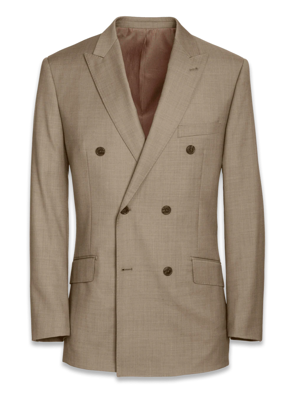 Classic Fit Sharkskin Double Breasted Peak Lapel Suit Jacket - Tan