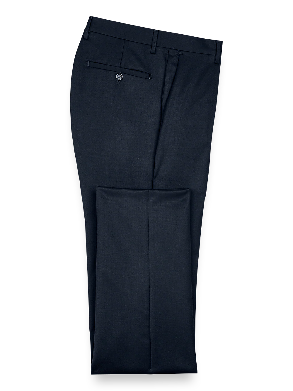 Classic Fit Wool Gabardine Flat Front Pants - Navy