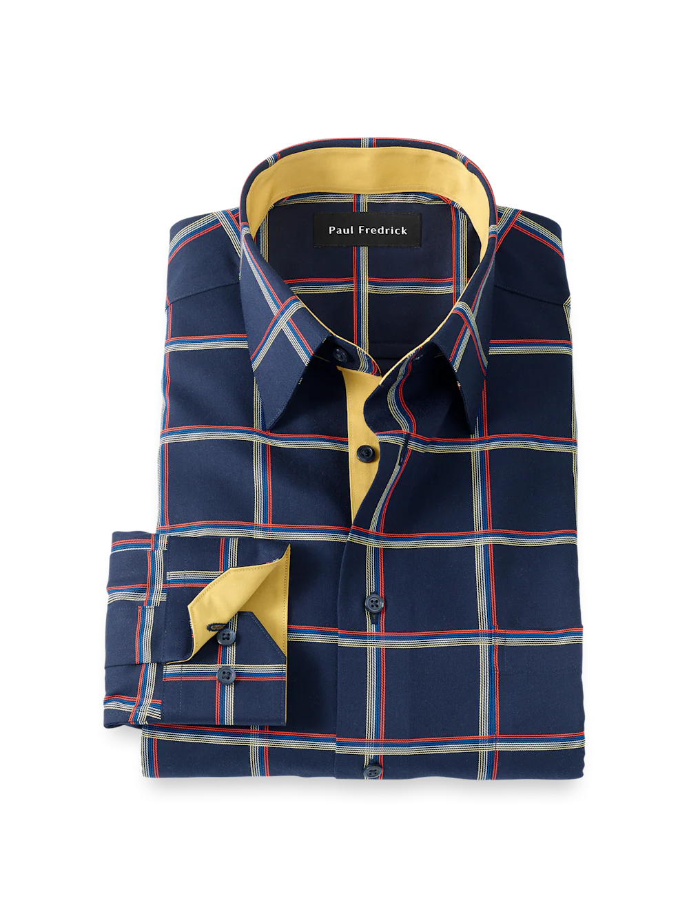 Comfort Stretch Non-Iron Check Dress Shirt With Contrast Trim - Navy Multi