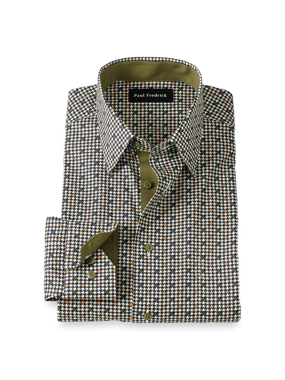 Comfort Stretch Non-Iron Check Dress Shirt With Contrast Trim - Olive Multi