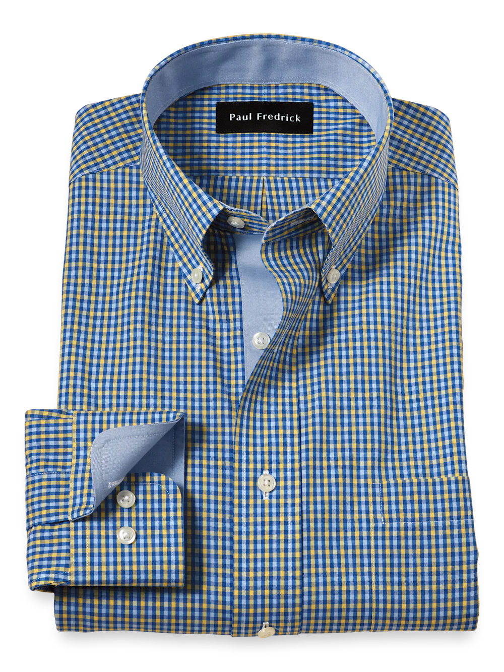 Comfort Stretch Non-Iron Check Dress Shirt With Contrast Trim - Blue/yellow