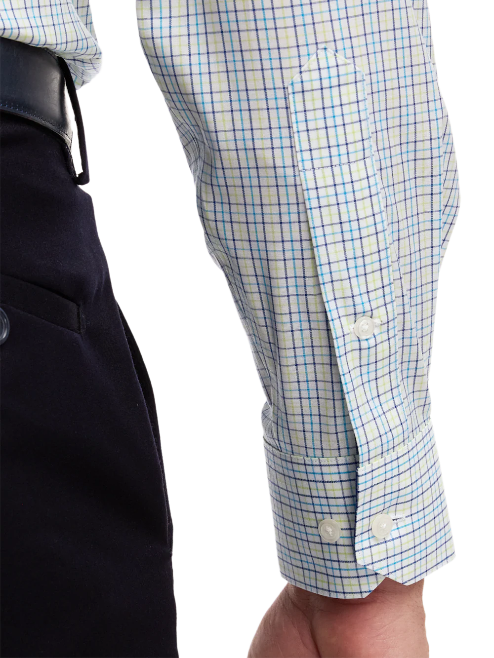 Comfort Stretch Non-Iron Check Dress Shirt With Contrast Trim - Blue/green - Image 4