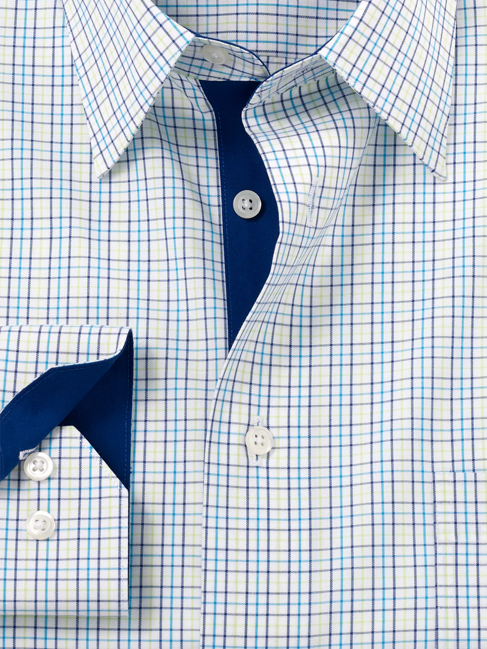 Comfort Stretch Non-Iron Check Dress Shirt With Contrast Trim - Blue/green - Image 6
