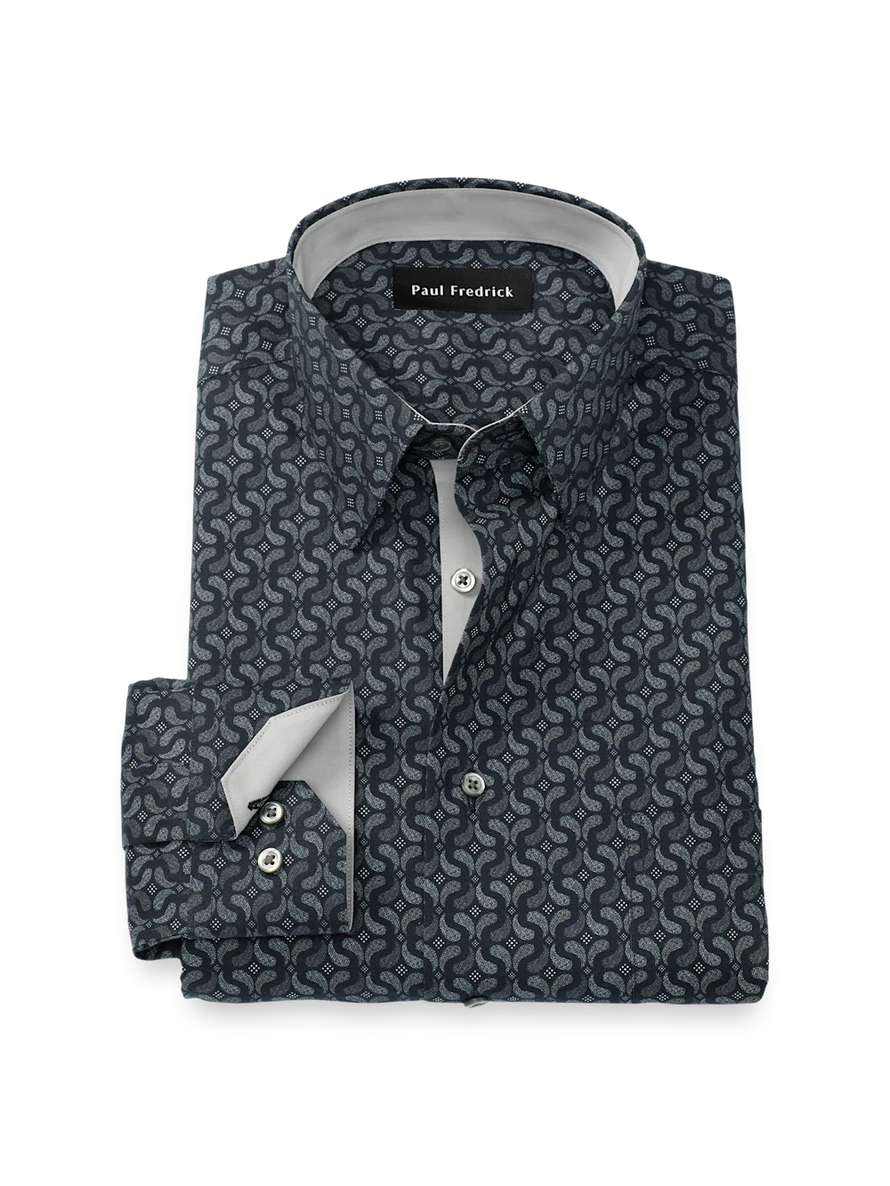 Comfort Stretch Non-Iron Deco Dress Shirt With Contrast Trim - Black/grey