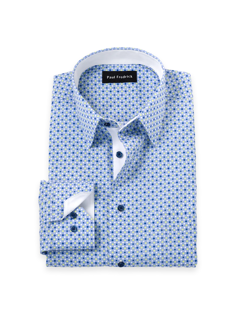 Comfort Stretch Non-Iron Geometric Dress Shirt With Contrast Trim - Blue/green
