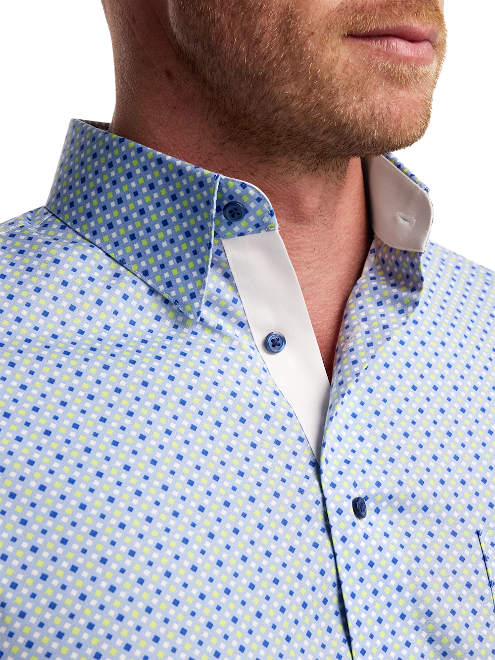 Comfort Stretch Non-Iron Geometric Dress Shirt With Contrast Trim - Blue/green - Image 3