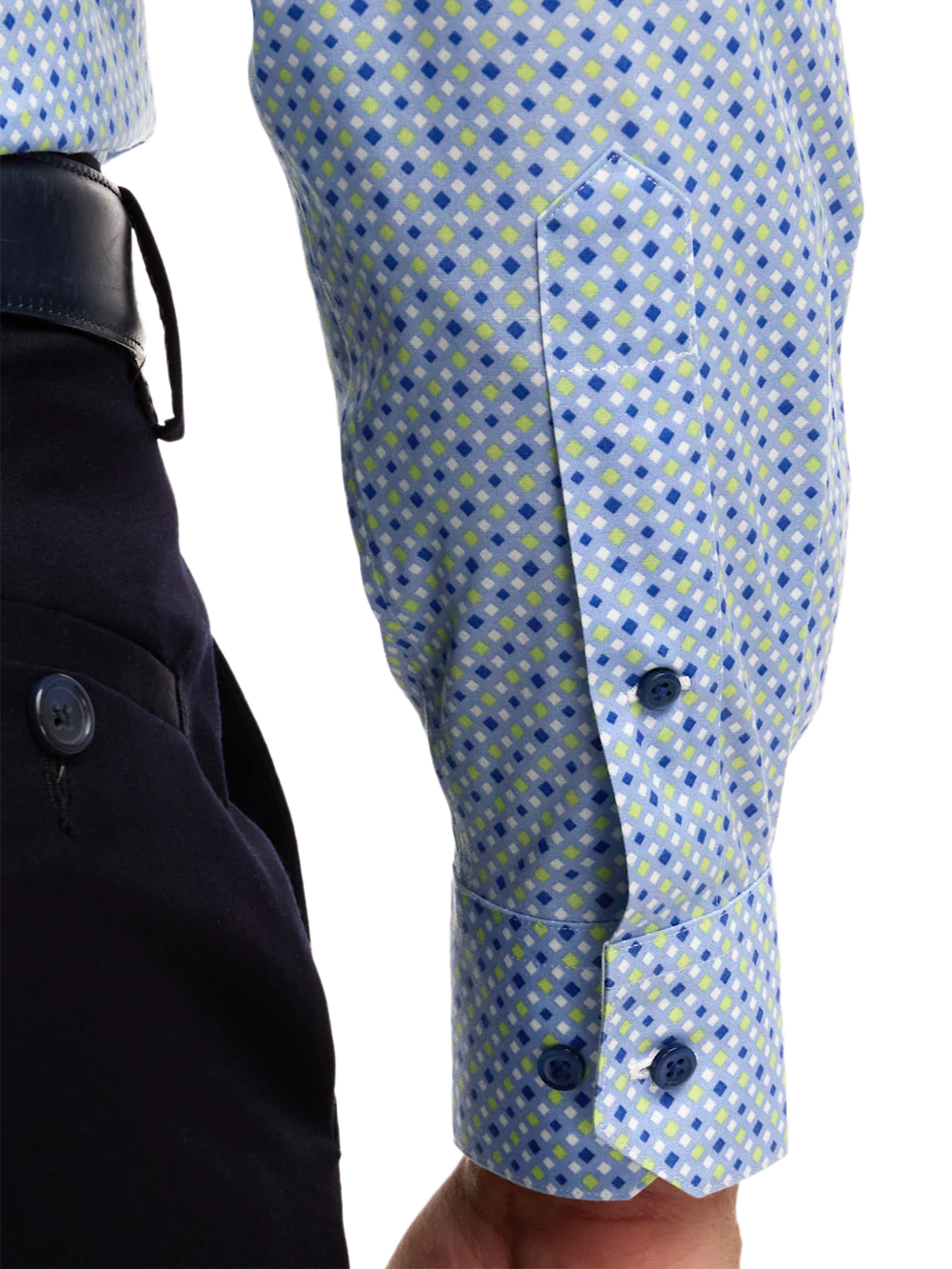 Comfort Stretch Non-Iron Geometric Dress Shirt With Contrast Trim - Blue/green - Image 4