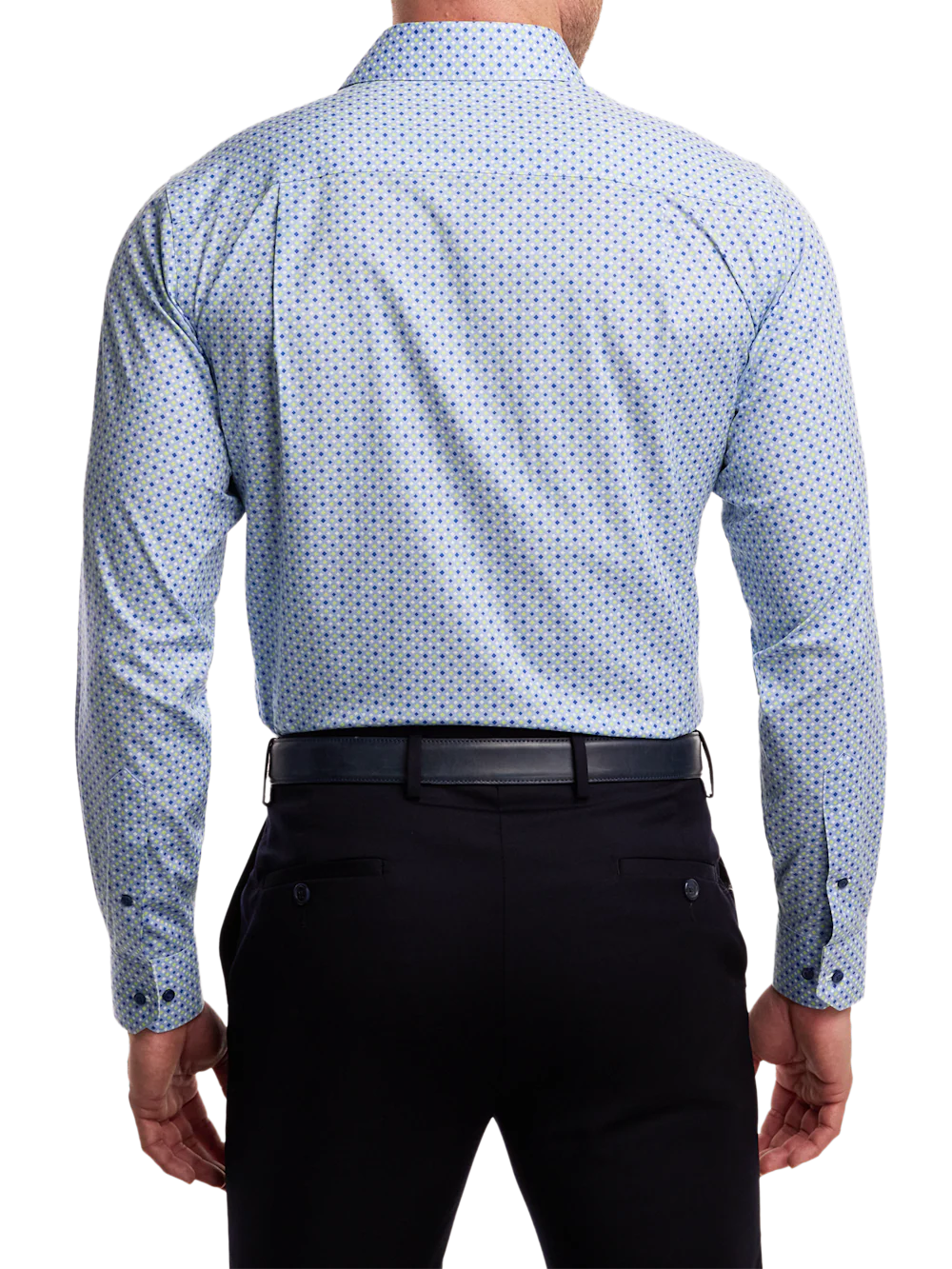Comfort Stretch Non-Iron Geometric Dress Shirt With Contrast Trim - Blue/green - Image 5