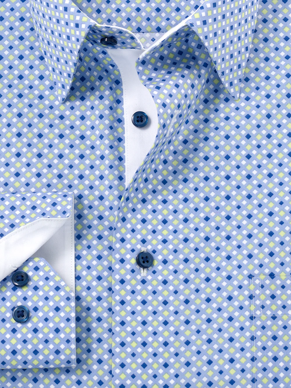 Comfort Stretch Non-Iron Geometric Dress Shirt With Contrast Trim - Blue/green - Image 6