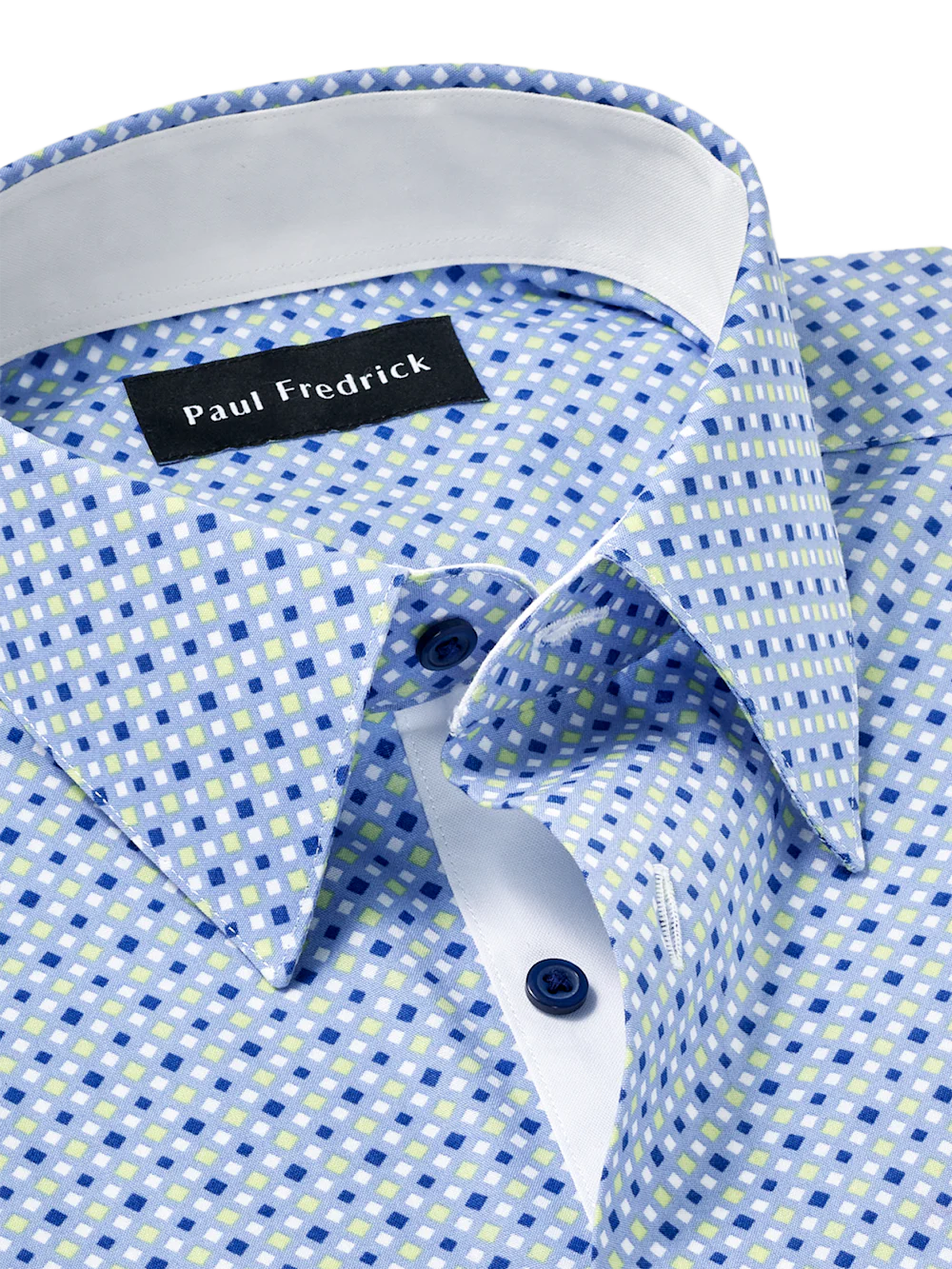Comfort Stretch Non-Iron Geometric Dress Shirt With Contrast Trim - Blue/green - Image 7