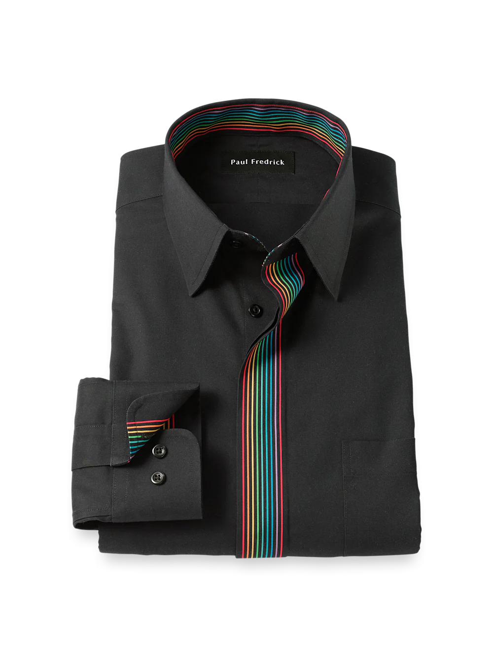Comfort Stretch Non-Iron Solid Dress Shirt With Contrast Trim - Black Multi