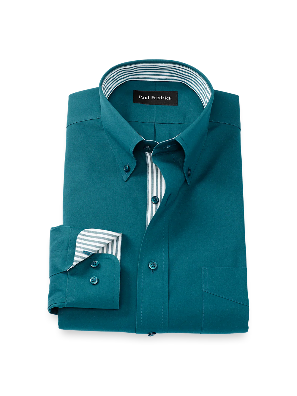 Comfort Stretch Non-Iron Solid Dress Shirt With Contrast Trim - Dark Teal