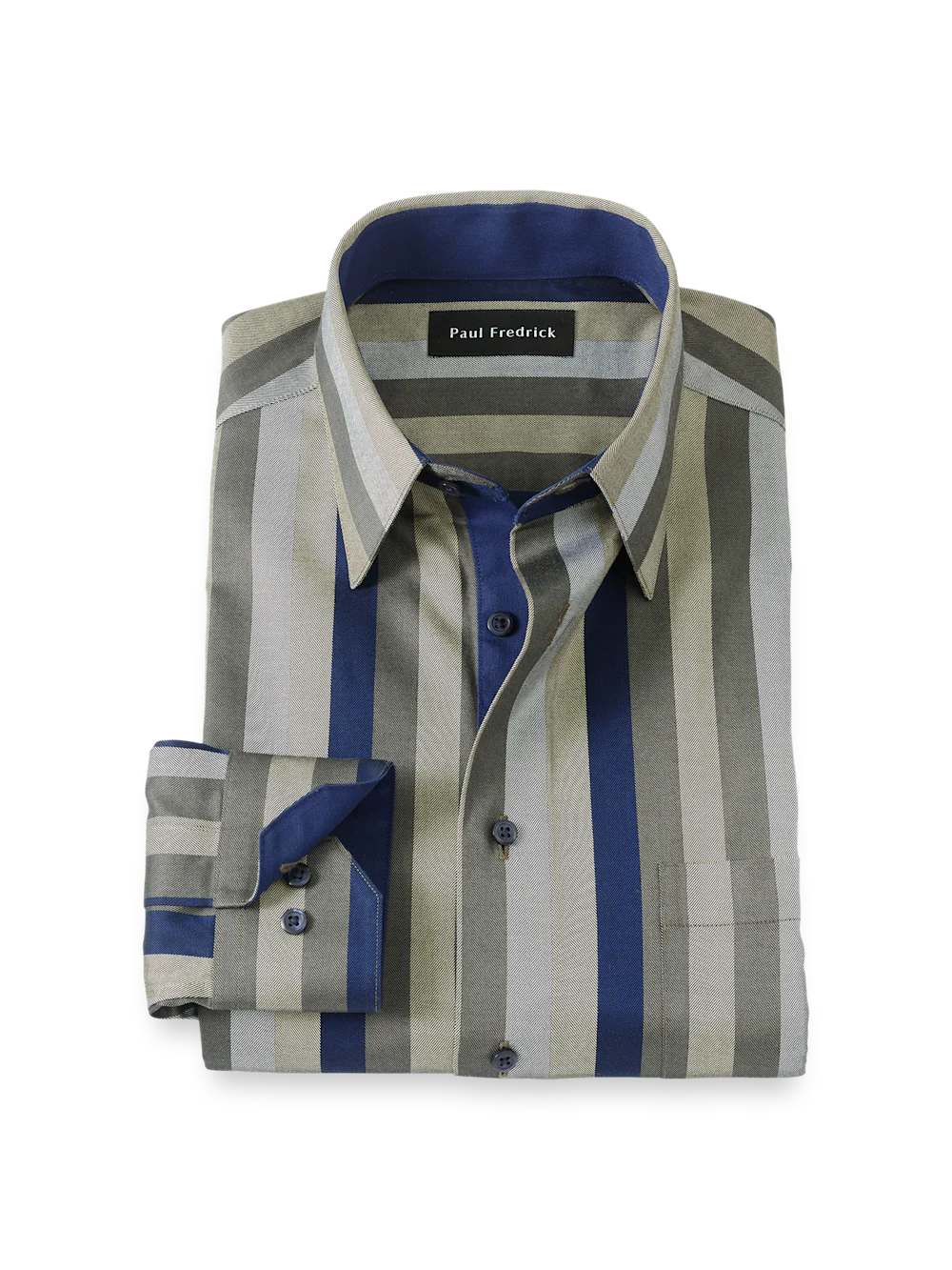 Comfort Stretch Non-Iron Stripe Dress Shirt With Contrast Trim - Olive Multi