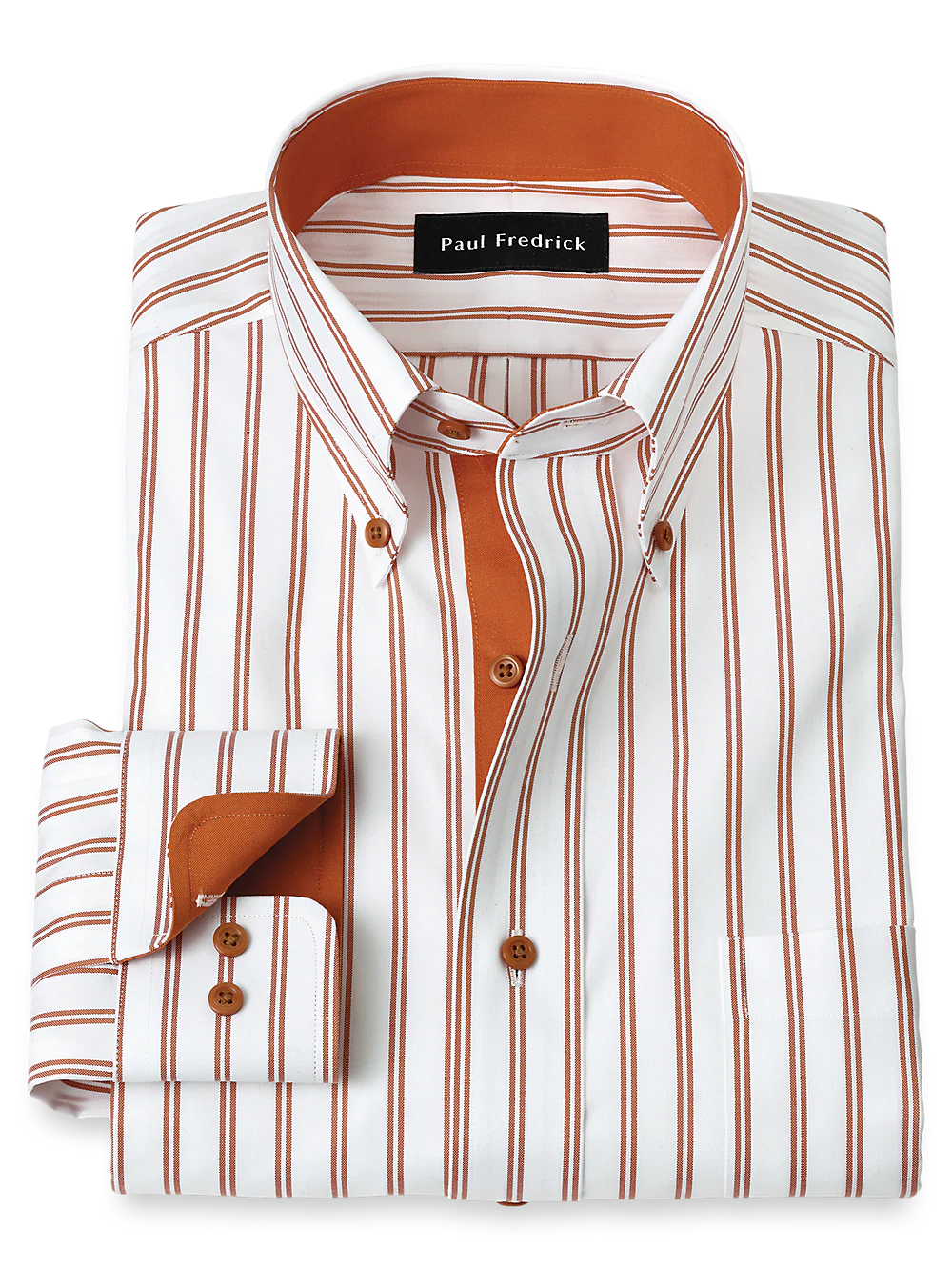 Comfort Stretch Non-Iron Stripe Dress Shirt With Contrast Trim - Rust