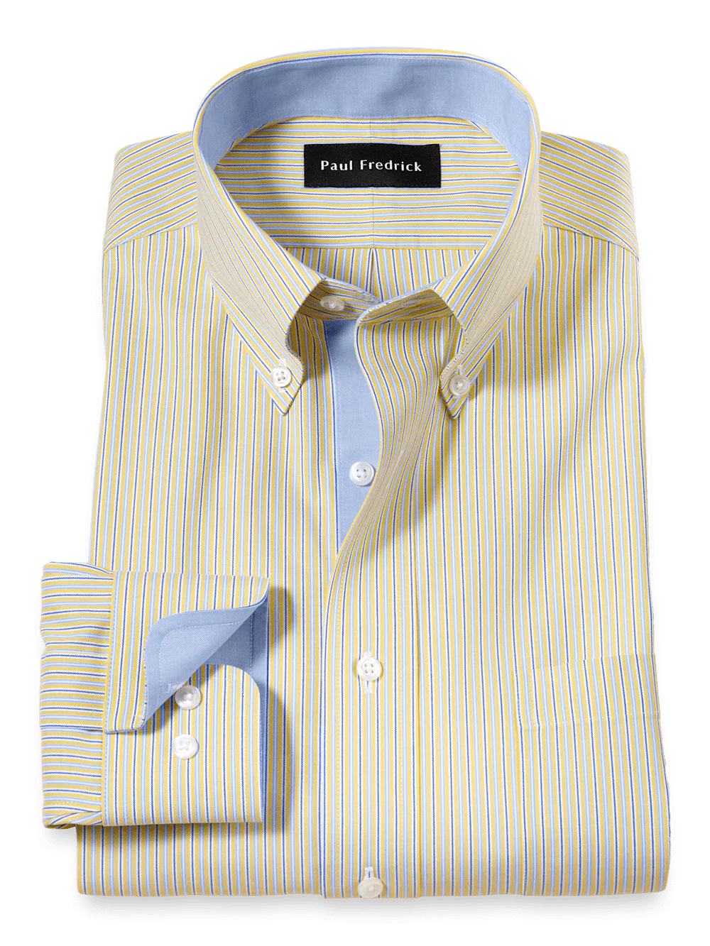 Comfort Stretch Non-Iron Stripe Dress Shirt With Contrast Trim - Blue/yellow