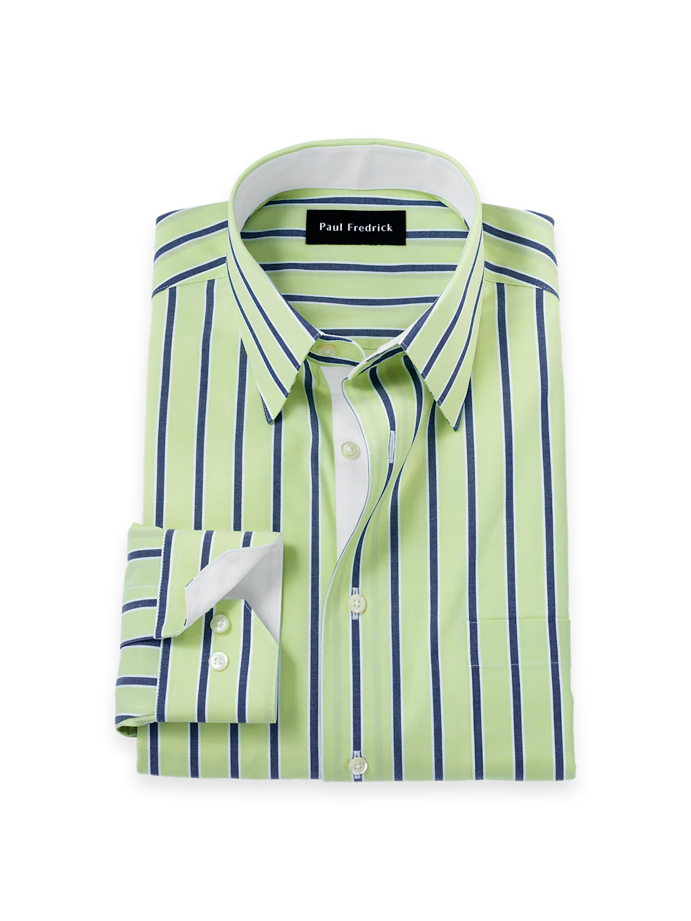 Comfort Stretch Non-Iron Stripe Dress Shirt With Contrast Trim - Green/blue