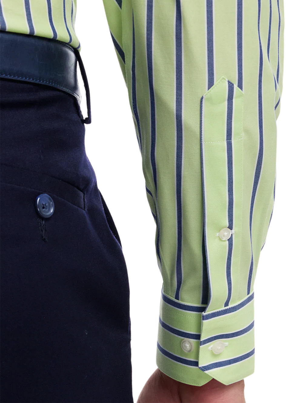 Comfort Stretch Non-Iron Stripe Dress Shirt With Contrast Trim - Green/blue - Image 4