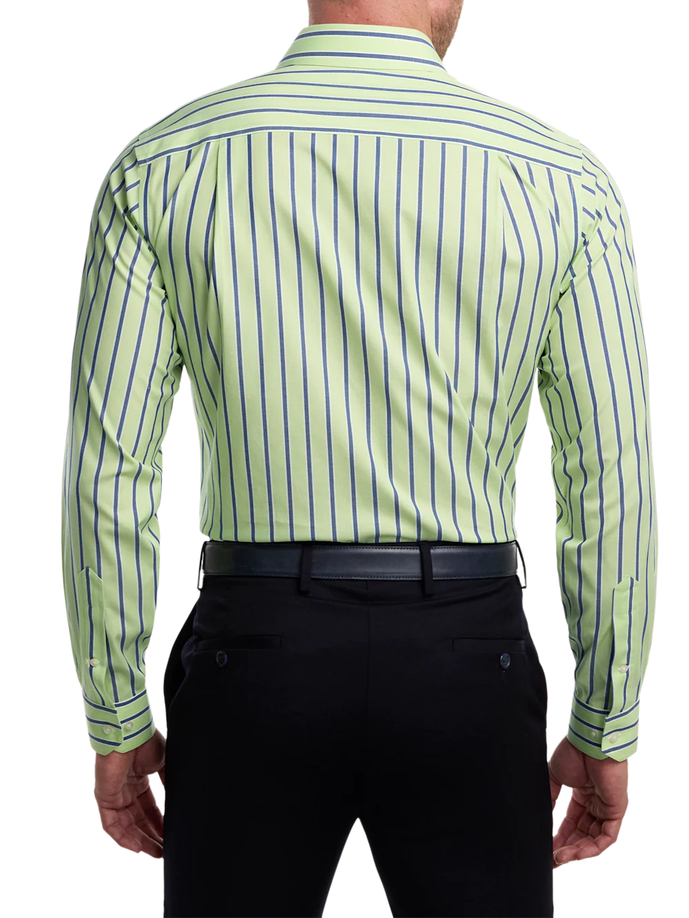 Comfort Stretch Non-Iron Stripe Dress Shirt With Contrast Trim - Green/blue - Image 5