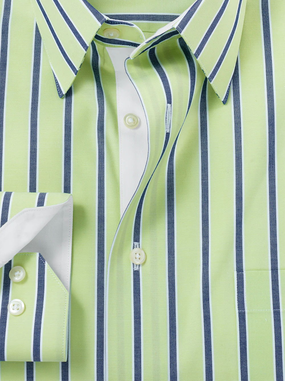 Comfort Stretch Non-Iron Stripe Dress Shirt With Contrast Trim - Green/blue - Image 6