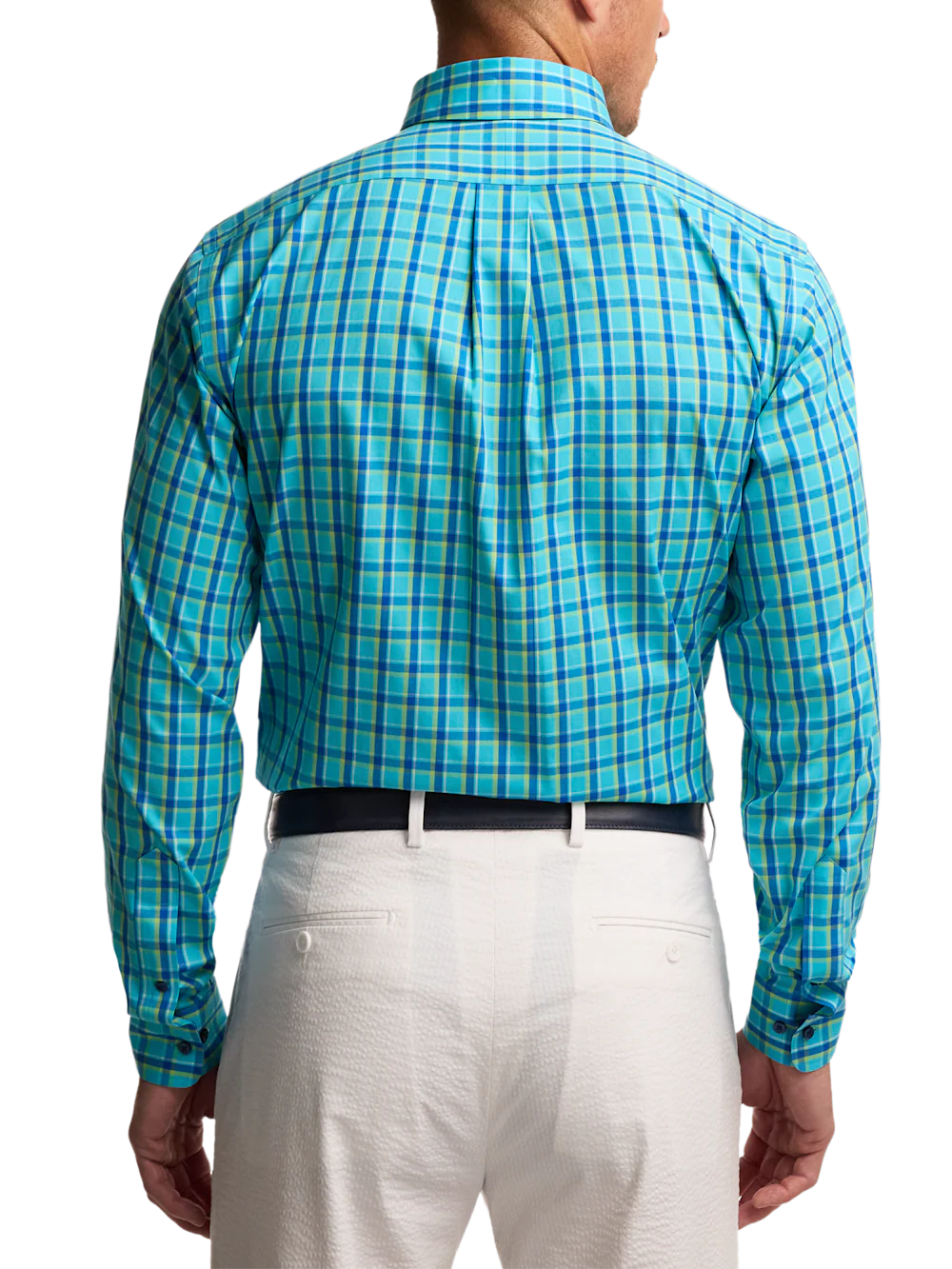 Comfort Stretch Non-Iron Windowpane Dress Shirt With Contrast Trim - Blue/green - Image 5
