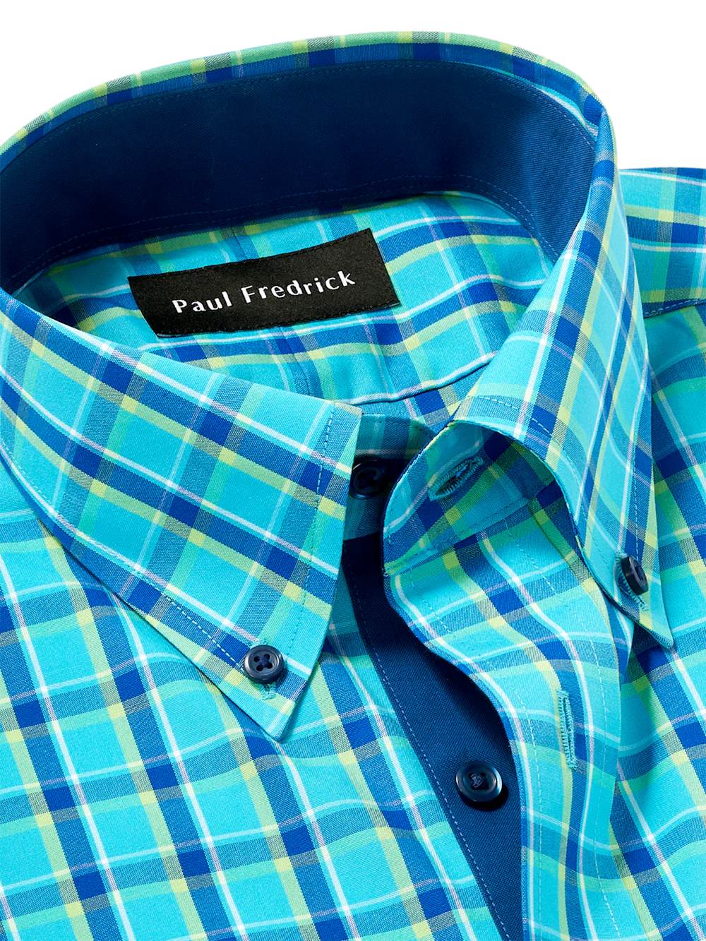 Comfort Stretch Non-Iron Windowpane Dress Shirt With Contrast Trim - Blue/green - Image 7