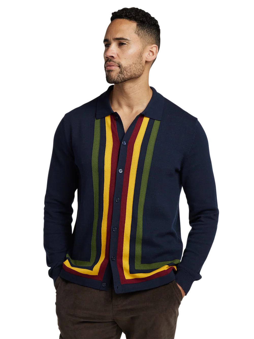Cotton Button Front Polo - Navy - Image 2