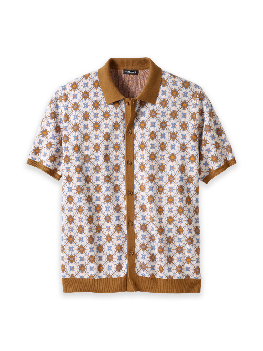 Cotton Button Front Polo - Tan Multi