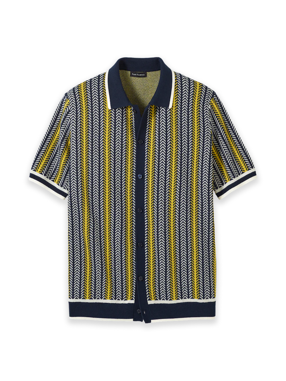 Cotton Button Front Polo - Navy/yellow