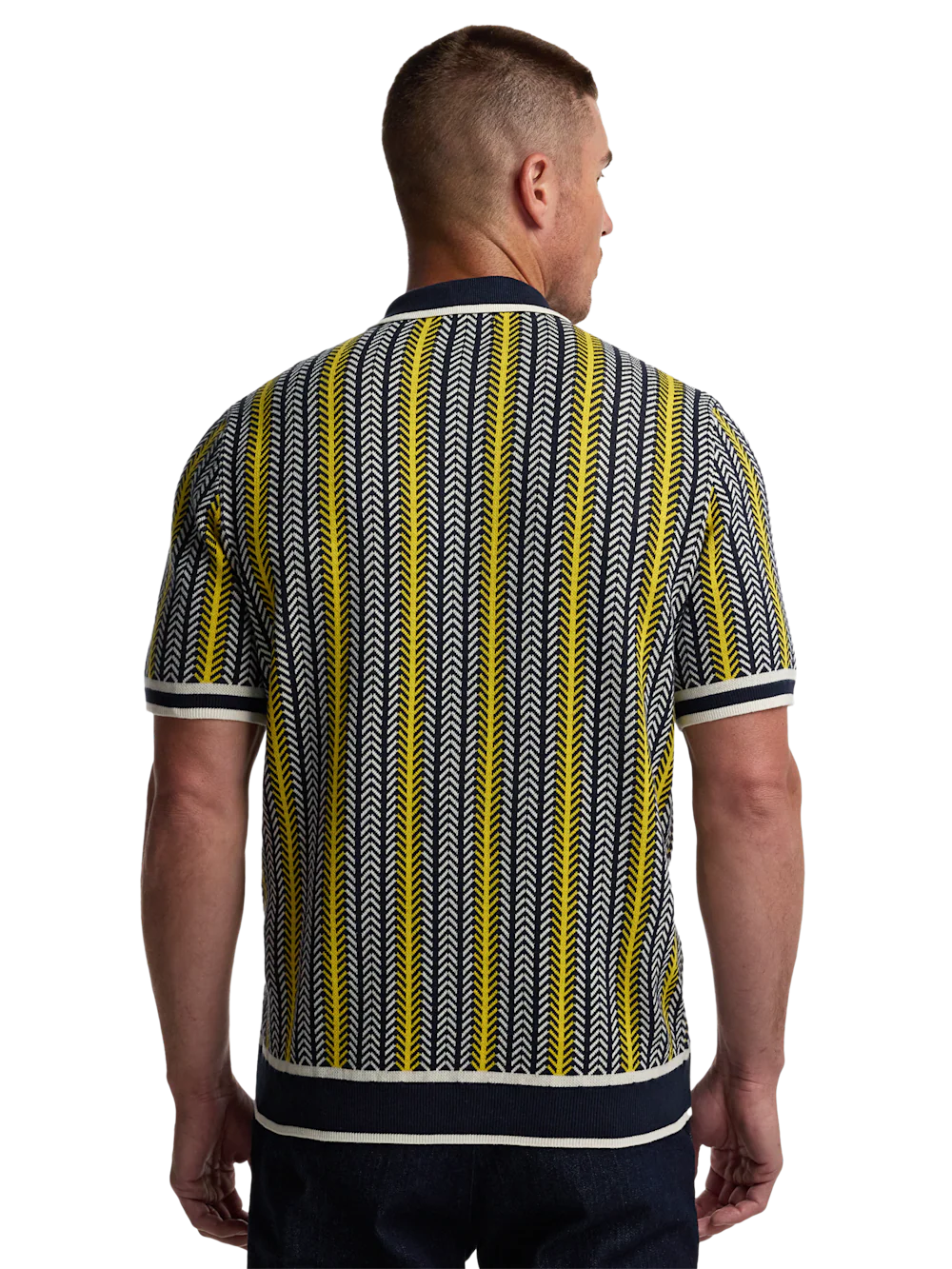 Cotton Button Front Polo - Navy/yellow - Image 5