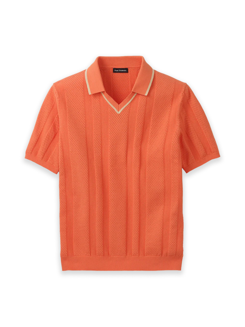 Cotton Crochet V-Neck Polo - Melon