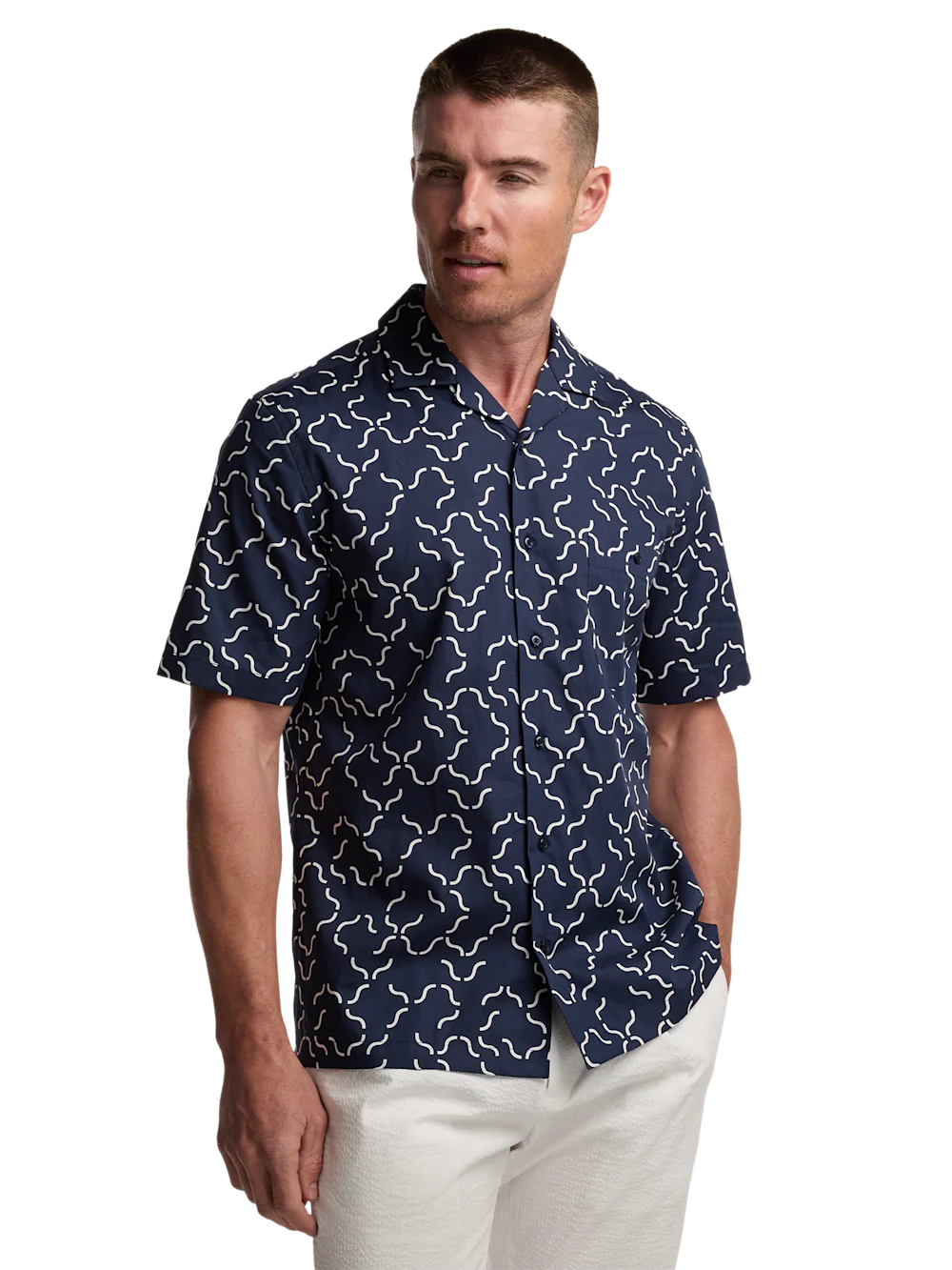 Cotton Deco Casual Shirt - Navy - Image 2