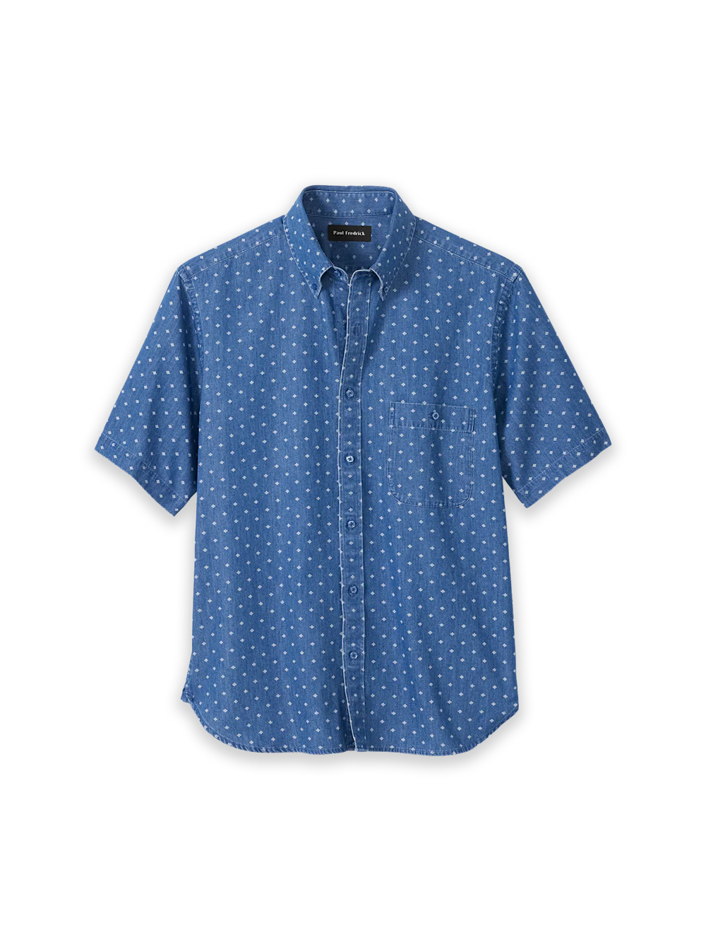 Cotton Denim Geometric Dot Casual Shirt - Navy