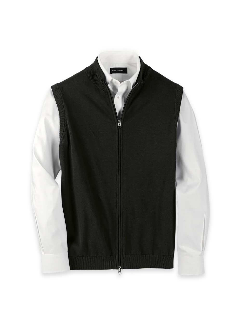 Cotton Full Zip Mock Neck Vest - Black