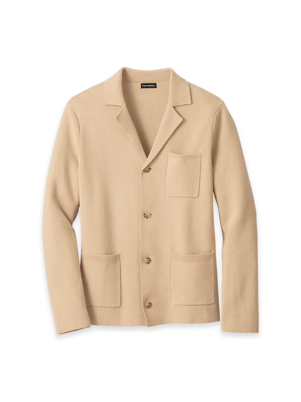 Cotton Notch Lapel Cardigan Sweater - Tan