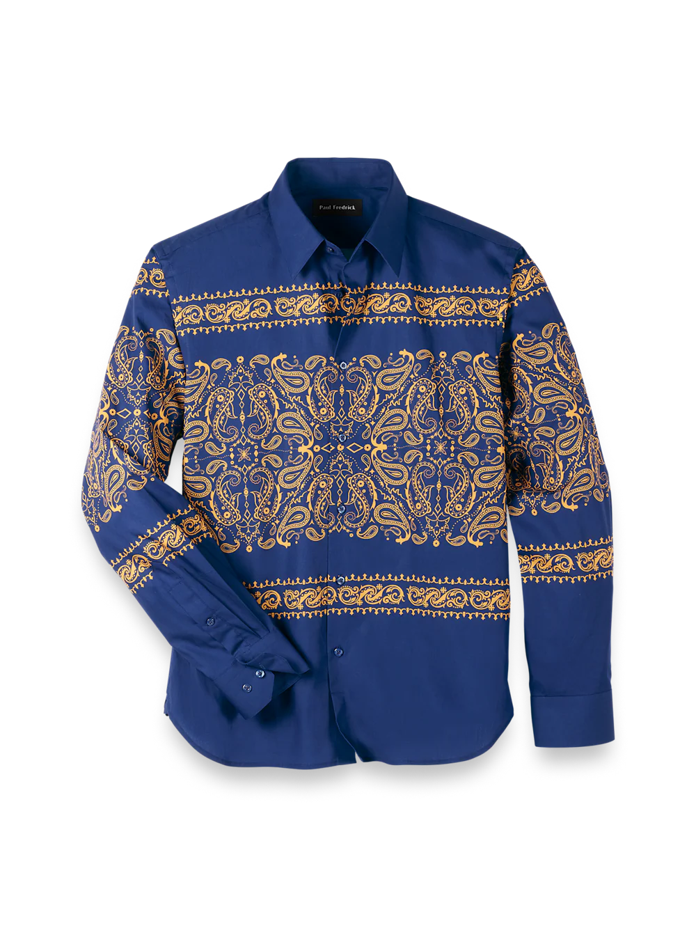 Cotton Paisley Point Collar Casual Shirt - Blue/gold