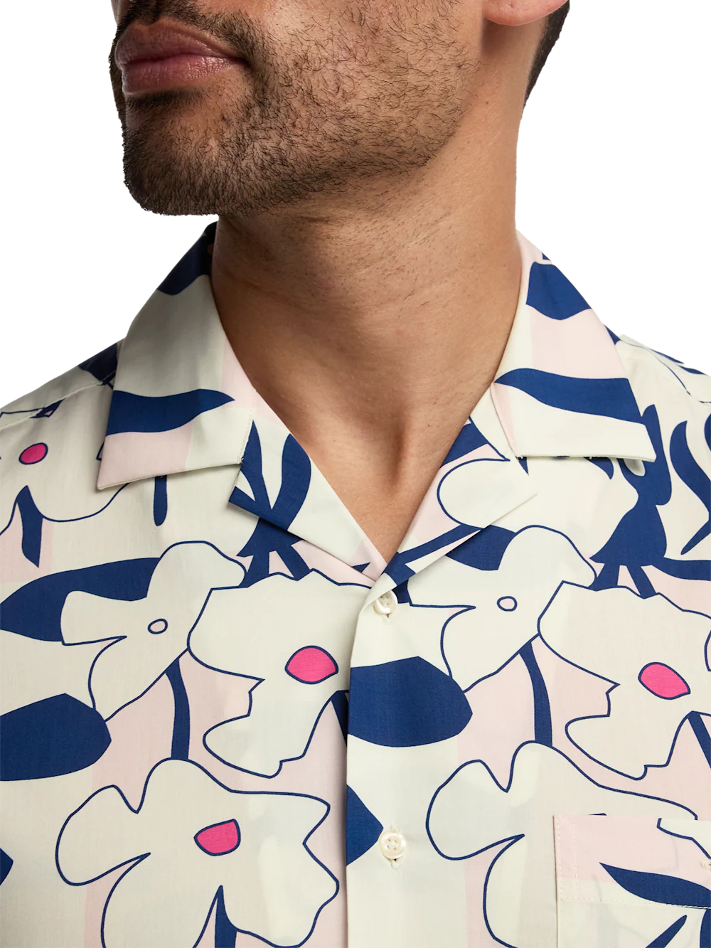 Cotton Patchwork Botanical Casual Shirt - Pink/blue - Image 3