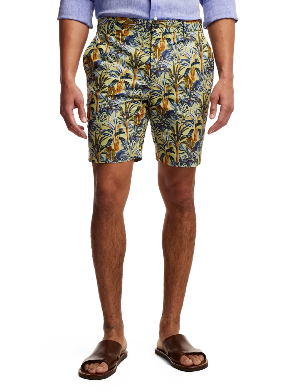 Cotton Printed Flat Front Shorts - Green Multi - Image 2
