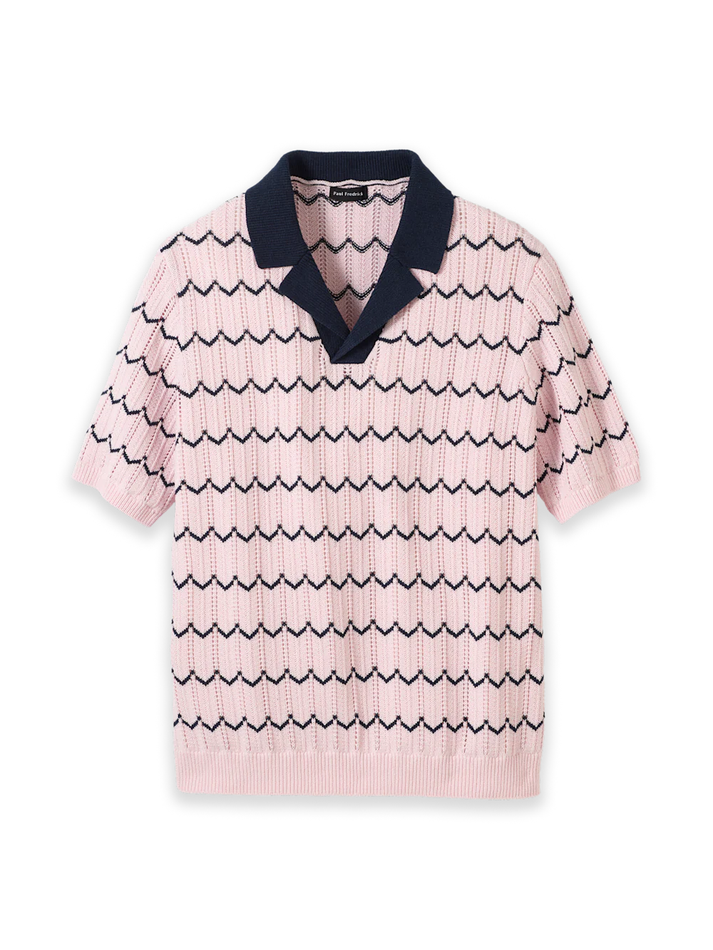 Cotton Scalloped Stripe Camp Sweater - Pink
