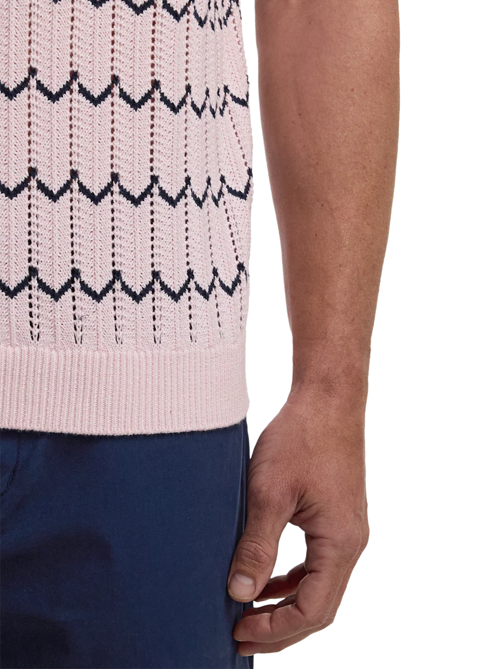 Cotton Scalloped Stripe Camp Sweater - Pink - Image 4